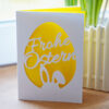 Karte für Ostern mit Hase, Ei und Schriftzug Frohe Ostern zum Plotten Plotterdatei Karte Frohe Ostern