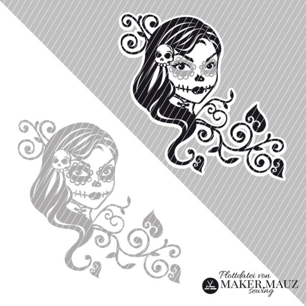 Plotterdatei La Catrina einfarbig und mehrfarbig Plotterdatei La Catrina Totenkopf Lady Mexiko Horror Gothic