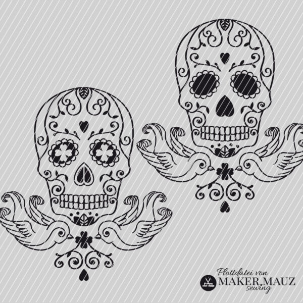 Plotterdatei Rockabilly Skull Totenkopf mit Schwalben mit zwei verschiedenen Nasen und Augen Varianten Plotterdatei Rockabilly Skull Totenkopf mit Schwalben