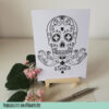 Geplottete Karte mit der Plotterdatei Rockabilly Skull Totenkopf mit Schwalben Plotterdatei Rockabilly Skull Totenkopf mit Schwalben