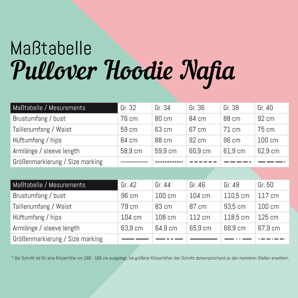 Maßtabelle Pullover Hoodie Nafia