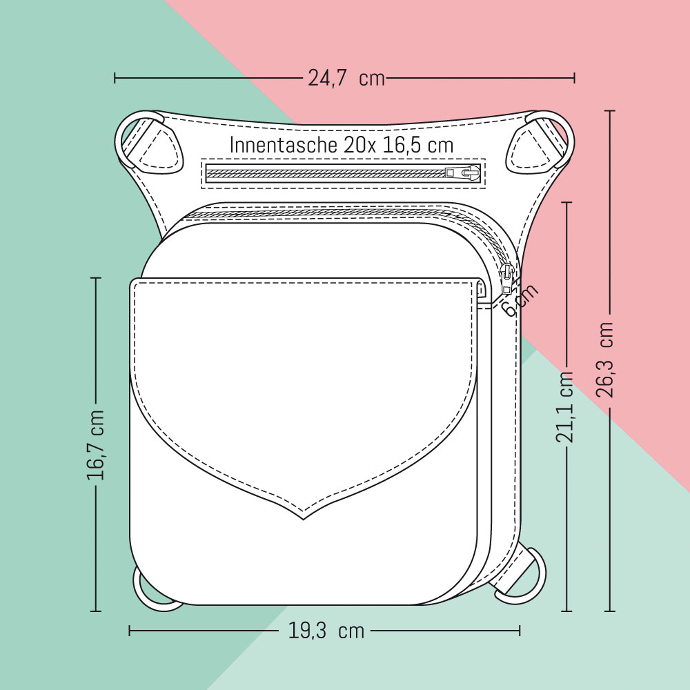 Technische Zeichnung mit Maßen Festivaltasche Toria