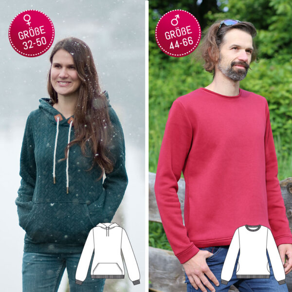 Schnittmuster für einen Pullover oder ein Hoodie für Frauen und Männer Pullover Hoodie für Frauen und Männer Schnittmuster