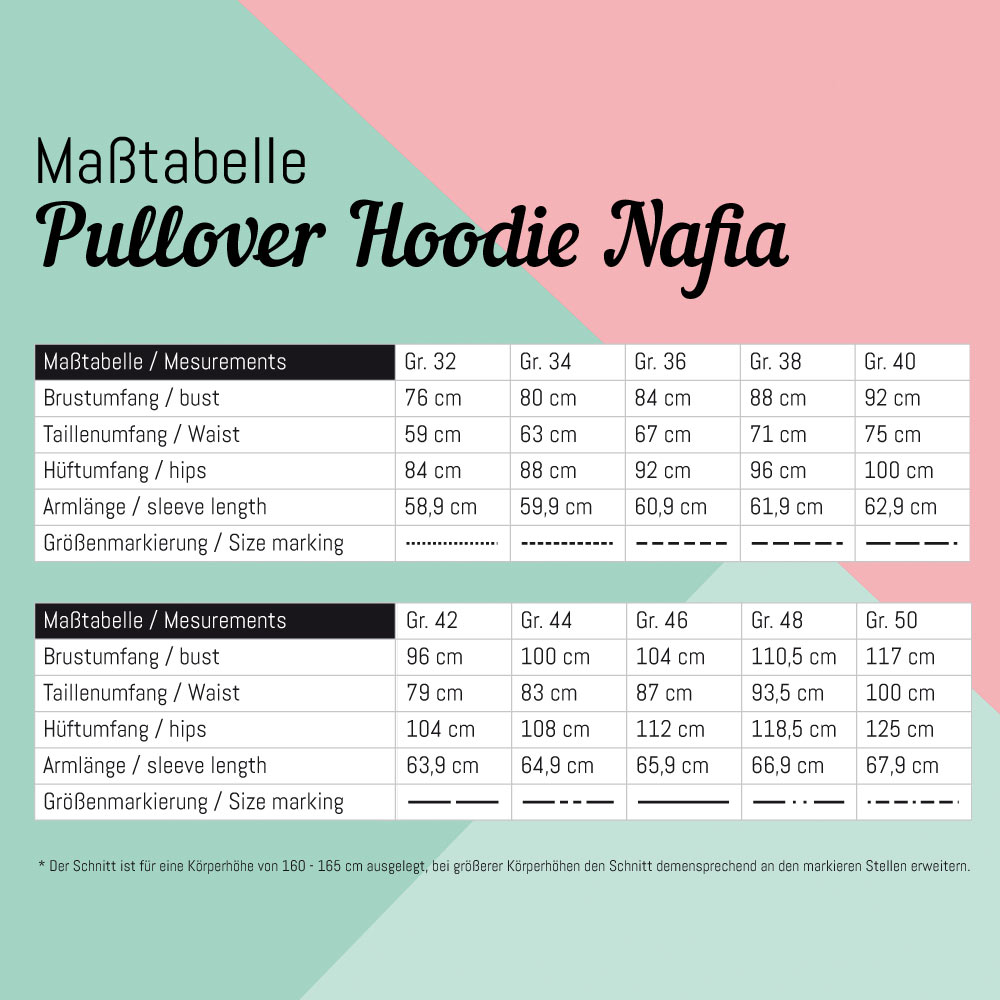 Maßtabelle Hoodie Frauen