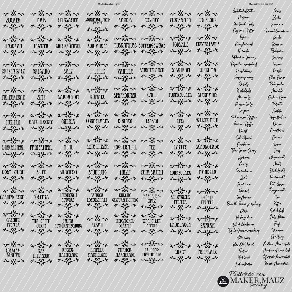 Gewürze Etiketten Plotterdateien Küche