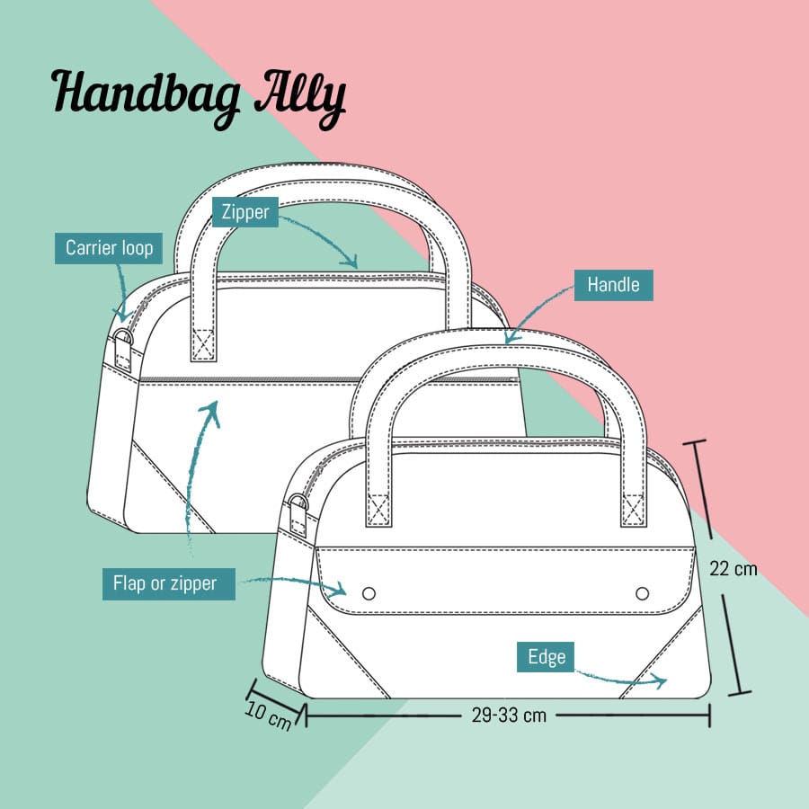 Sewing Pattern Handbag Ally Technical Drawing Details