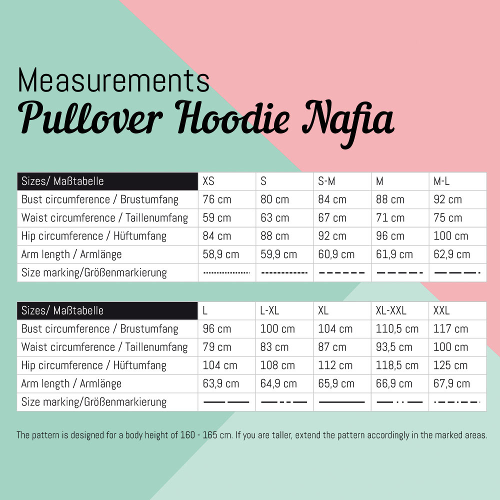 Measurements Pullover Hoodie Nafia Pattern