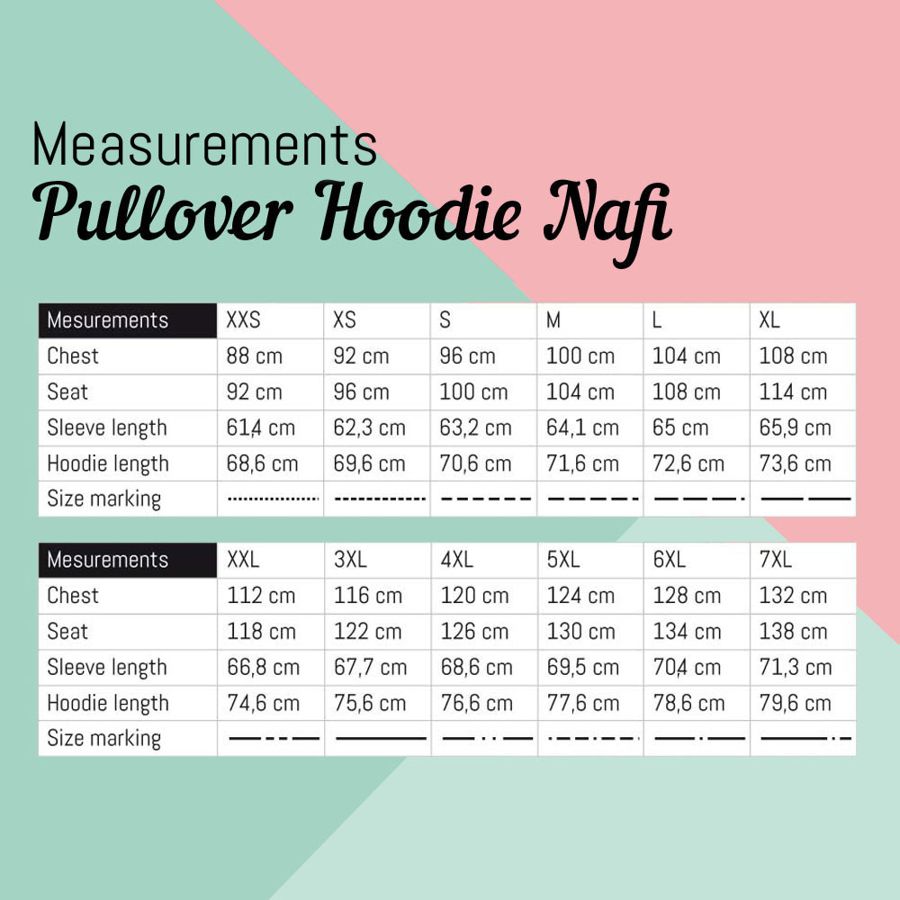 Measurements Pullover Hoodie Nafi Pattern