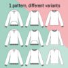 Pullover Hoodie Nafi sewing pattern variants Technical drawing Pullover Hoodie Nafi sewing pattern