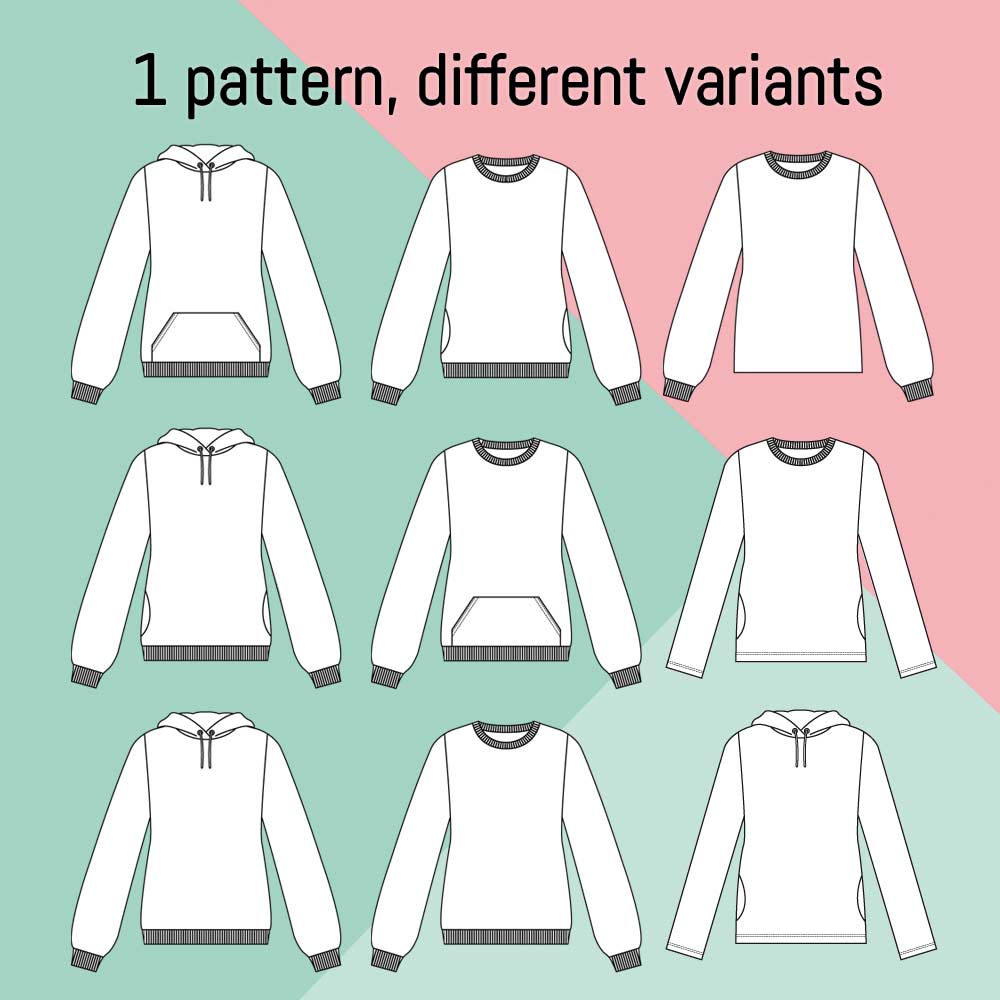 Technical drawing Pullover Hoodie Nafi sewing pattern