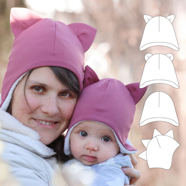 Schnittmuster Baby-, Kinder- und Erwachsenen-Mütze Inka Schnittmuster Tier-Mütze nähen für Groß und Klein